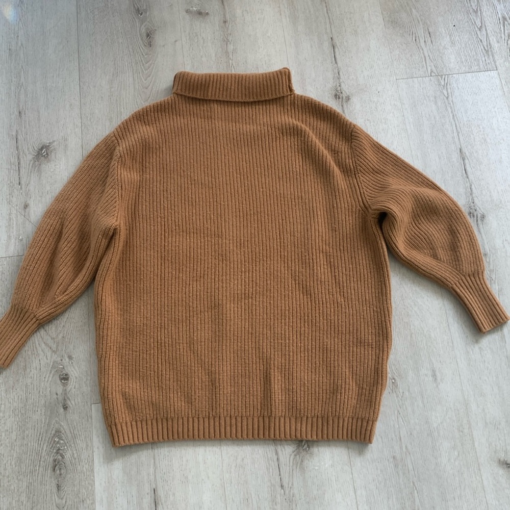 H&M - KNIT cashmere WOOL SWEATER‎ ribbed tan camel size S loose winter cozy